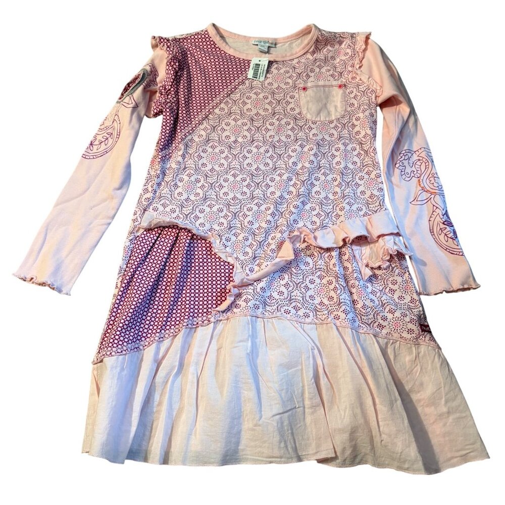 Naartjie Kids XXL Long-Sleeve Pink & Purple Mixed Print Ruffle Dress NWT